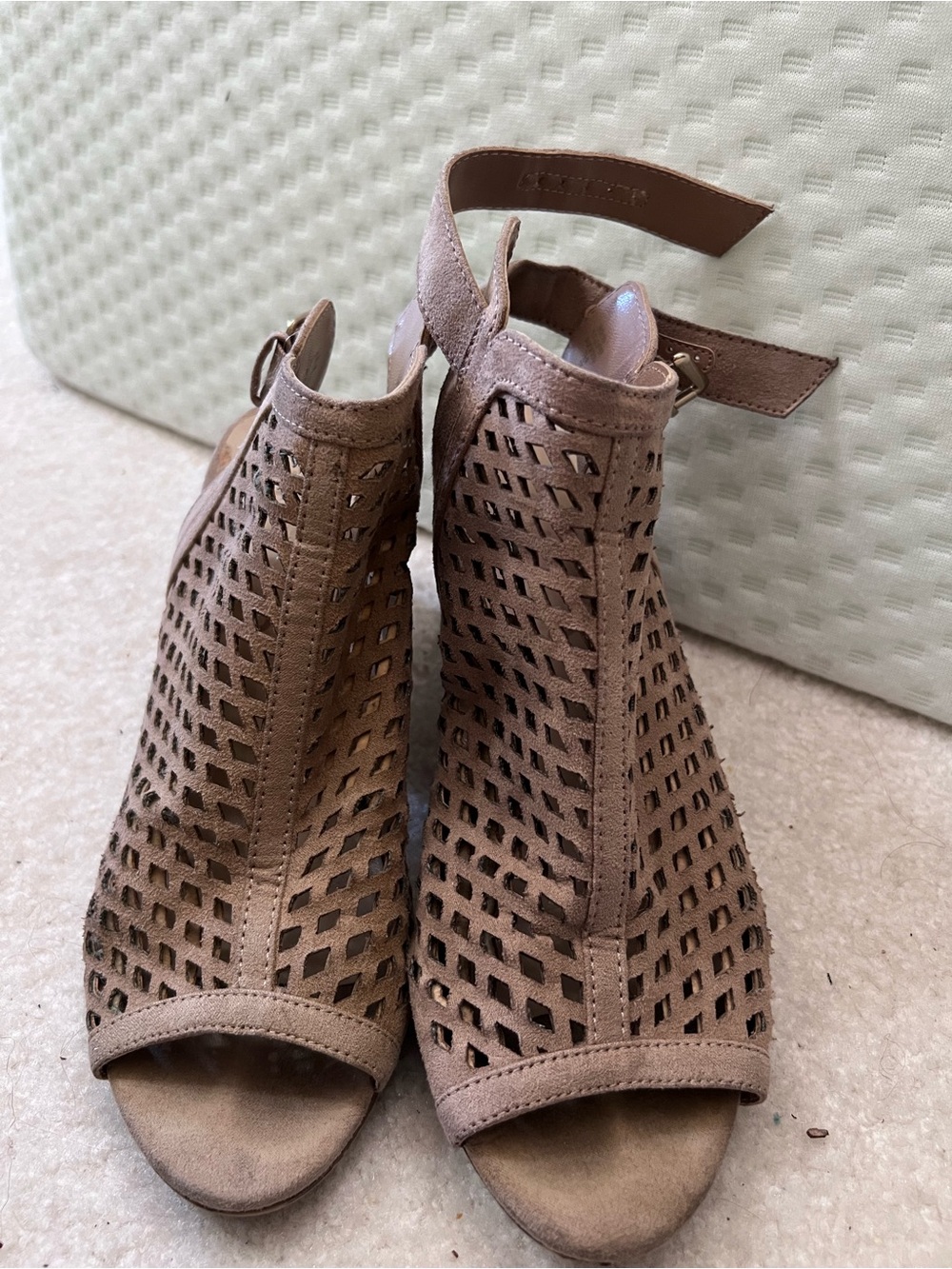 Unisa Taupe Cutout Peep-Toe Ankle Heels